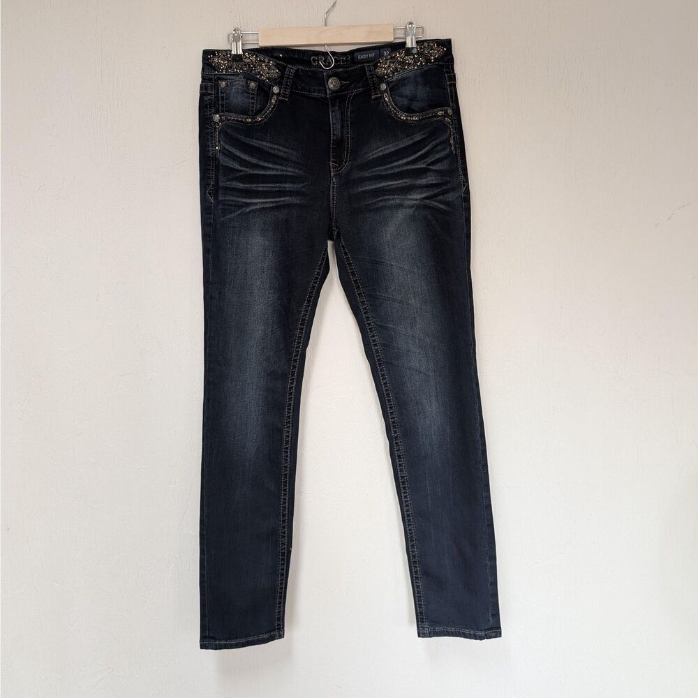 Grace In LA Jeans Womens 32 Blue Skinny Embellished Sequin Rhinestone Studded